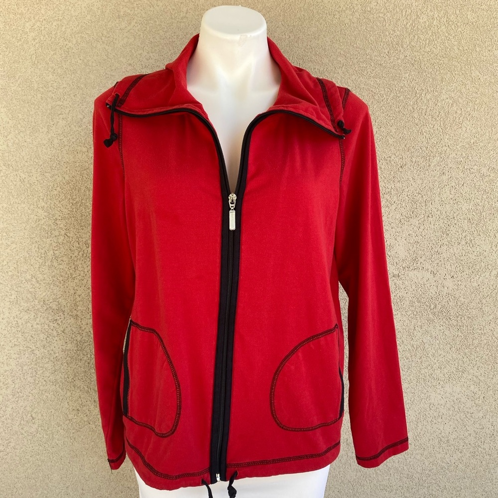 Kim Rogers Red Comfy Zip Up Athletic Sweater - Picture 1 of 4